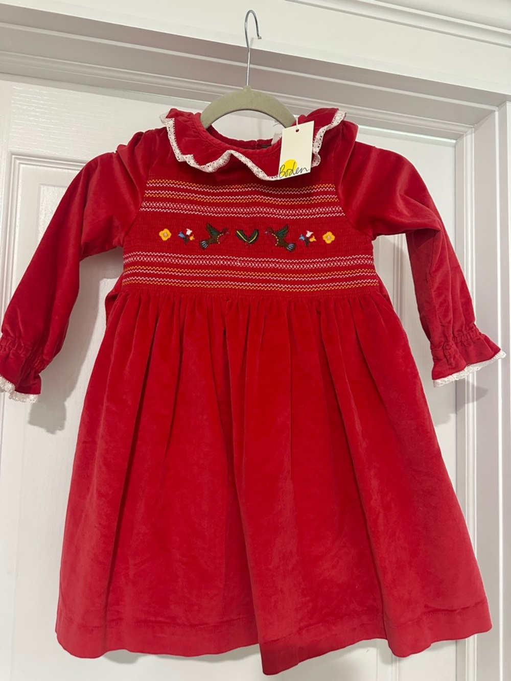 Mini Boden Red Velvet Smocked Holiday Dress
